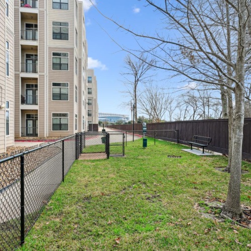 a park in front of a building